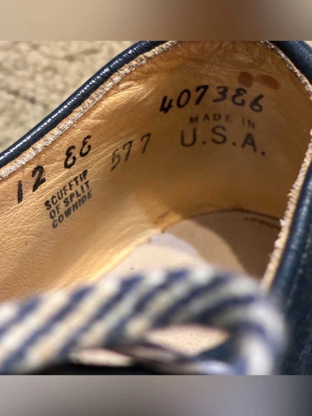 Vintage 60/70s Kids Navy Blue Leather Casual Lace-Up Scuff Tip Shoes Youth 12EE